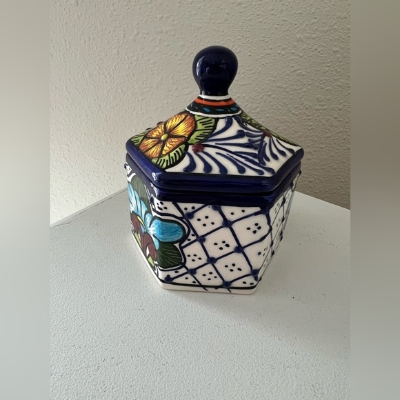 Talavera Mexican Art Pottery Lidded Ceramic Jewelry Trinket Box Alba Mexico - Picture 2 of 11